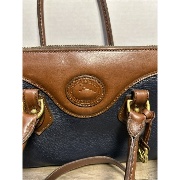 Dooney & Bourke Blue Navy Brown Pebble Satchel Handbag All Weather Leather VTG - Picture 3 of 15